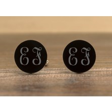 Hediye Shop 2 Harfli Vine Monogram Yazılı Pleksi ve Gümüş Kaplama Kol Düğmesi