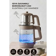 Kitchen Life Demzade Isıya Dayanıklı Borosilikat Cam Elektrikli Çay Makinesi 1850-2200 W Kettle Çaycı Çay Seti