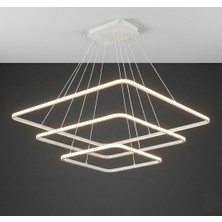 Lzy Avize Store Modern 3'lü Kare Beyaz Kasa Beyaz Işıklı LED Avize & Şık Salon Aydınlatma