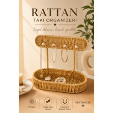 Penthouse Rattan Takı Organizeri El Yapımı Takılık ve Saat Düzenleyici Kolye Küpe Bileklik Standı Doğal Hasır Takı Standı