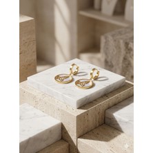 Triya Wear STUDIO-316L Çelik Altın Renk Kelebek Desenli Sedef Görünümlü Sallantılı Halka Küpe – Kadın Gold Küpe