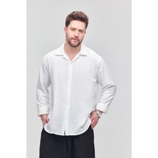 Gray Clothing Erkek Yazlık Terletmeyen Ütü Gerektirmeyen Salaş Oversize Uzun Kollu Gömlek Erkek Gömlek Beyaz