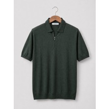 Hateko Yarım Fermuarlı Premium Polo Yaka Triko Tişört - Pamuk & Tensel