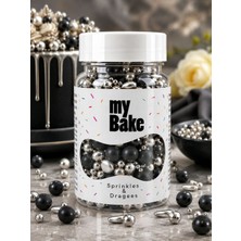 My Bake Özel Seri Siyah & Gümüş Karışık Draje – Premium Dekoratif Pasta Süsü