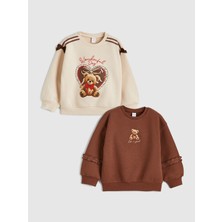 Lc Waikiki Yeni Sezon Ayı Teddy Baskılı Kız Çocuk Kalın Sweatshirt 2'li