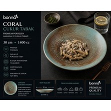 Bonnami Bonna Coral Büyük Boy Porselen Çukur Tabak Sunum ve Makarna Tabağı 30 cm - 1400 cc