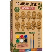 ArtMaster Ahşap Boyama Çiçekler 10 Lu 1 Paket 10X15CM Ahşap Boyama 6 Renk Boya Resim Fırçası Etkinlik Çocuk Gelişim Motor Beceri
