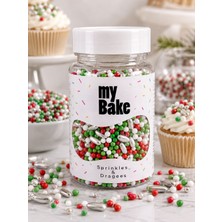 My Bake Özel Seri Premium Yılbaşı Karışık Draje Pasta Süsü Kırmızı Yeşil Beyaz Gümüş Dekoratif Şeker Butik Pasta Süsleme