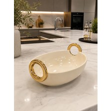 Arow Dekoratif Oval  Porselen Sunumluk Krem-30/21 cm
