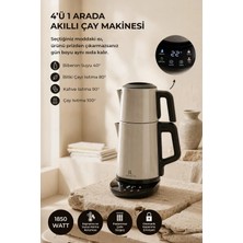 Kitchen Life Demzade 4'in 1 Dijital 5 Fonksiyonlu Çelik Elektrikli Çay Makinesi Alt 1,7 Lt Üst 0,9 Lt Çay Seti