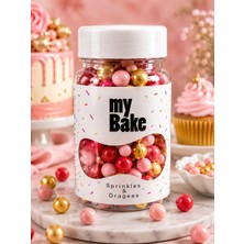 My Bake Özel Seri Premium Karışık Draje Pasta Süsü Pembe Kırmızı Altın Dekoratif Şeker Butik Pasta Süslem
