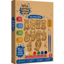 ArtMaster Ahşap Boyama Hayvanlar 10 Lu 1 Paket 10X15CM Set1 Ahşap Boyama 6 Renk Boya Resim Fırçası Etkinlik Çocuk Gelişim Motor