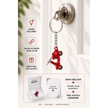 Herşey Nota Kırmızı Hareketli Tekerlekli Vespa Anahtarlık Unisex Metal Anahtarlık