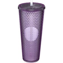 Die Grup 750 ml Kapaklı ve Pipetli Soğuk Içecek Bardağı – Mor Kristal Desenli Seyahat Kupası, Termal Yapı, Buzlu Doku, Buzlu Kahve Smoothie Bardak Taşınabilir Yazlık Plastik Bardak (Mürdüm)