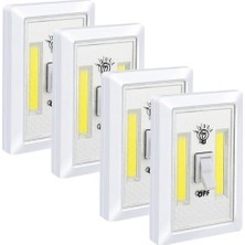 Die Grup Güncelçarşı Pille Çalışan Duvar Anahtarı Tipi Cob LED Lamba, Kablosuz Dolap Içi Aydınlatma, Mıknatıslı, Yapışkanlı Gece Lambası, Kitap Lambası (4 Adet)          [enerji Sınıfı A]
