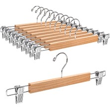 Die Grup 10 Adet 36 cm Doğal Ahşap Elbise Askısı, Sağlam ve Parlak Pantolon Askısı, Pantolon, Şort, Etek, Çorap, Iç Çamaşırı Için, Kaymaz Klipsli ve Döner Kancalı