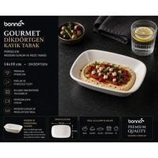Bonnami Bonna Gourmet Dikdörtgen Kayık Tabak Porselen Sunum ve Meze Tabağı 14X10 cm