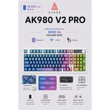 CoverZone Mekanik Oyuncu Klavyesi 8000Hz Polling Rate 0.125MS Gecikme 10000MAH Batarya Tft Ekran Bluetooth 5.1 2.4ghz Usb-C Hot Swap Rgb Gasket Mount | Ajazz AK980 V2 Pro