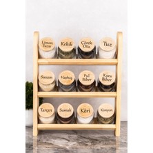 DNS Home 12 Adet Cam Baharatlık Seti Modern Katlı Organizer Set Etiketli Bambu Vakum Kapaklı 300 ml