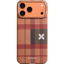 iPhone 17 Pro Max Uyumlu Kılıf M-Safe Şarjlı Aramid Fiber Pitaka Flora In Grid Serisi Kapak Kahve