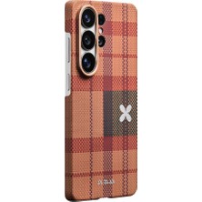 Galaxy S26 Ultra Kılıf M-Safe Şarj Özellikli Aramid Fiber Pitaka Flora In Grid Serisi Kapak Kahve