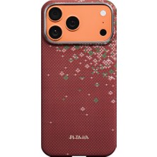 iPhone 17 Pro Max Uyumlu Kılıf M-Safe Şarjlı Aramid Fiber Pitaka Sakura Hours Serisi Kapak Kırmızı