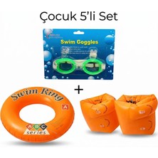 Mustran Çocuk 5'li Deniz ve Havuz Yüzme Seti 3-6 Yaş Deniz Gözlüğü + Çift Odalı Kolluk + Çocuk Simidi + Kulak Tıkacı + Burun Tıkacı