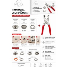 Mersi Shop 11 mm Metal Çıtçıt Düğme Seti | 25 Takım Çıtçıt + Metal Pense El Aleti