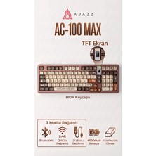 Coverzone Ajazz AC100 Max Alüminyum Mekanik Klavye, Moa Topical Keykaps Icecream Switch, Tft Ekran, Hot Swap Tüm Tuşlarda, 3 Modlu Bağlantı, 4000MAH Batarya, Alüminyum Gövde Ent