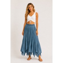 Sibel Günay Butik Kadın %100 Pamuk Astarlı Dilimli Salaş Yazlık Etek 38-44 Beden MAVI-90CM