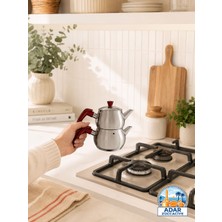Trendbull 4-5 Bardak Çay Kapasiteli Paslanmaz Çelik Mini Çaydanlık Üst Demlik: 0,4 Litre, Alt Suluk: 0,6 Litre