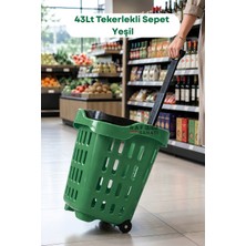 Raf Sanatı 43 Lt Tekerlekli Market Sepeti | Plastik Alışveriş Sepeti Ergonomik Çift Saplı Yeşil