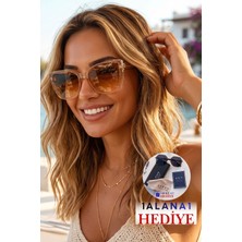 Lozzo Kadın UV400 Bal Nude Degrade Oversize Güneş Gözlüğü 23058