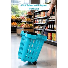 Raf Sanatı 43 Lt Tekerlekli Market Sepeti | Plastik Alışveriş Sepeti Ergonomik Çift Saplı Turkuaz