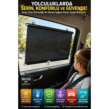 Open City Araç Yan Cam Güneşliği Stor 50X125 cm 3 Vantuzlu Otomatik Toplanan Oto Cam Gölgelik Perde Uv