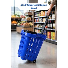 Raf Sanatı 43 Lt Tekerlekli Market Sepeti | Plastik Alışveriş Sepeti Ergonomik Çift Saplı Mavi