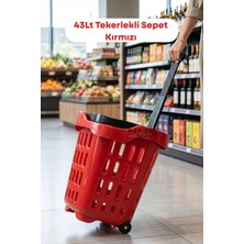 Raf Sanatı 43 Lt Tekerlekli Market Sepeti | Plastik Alışveriş Sepeti Ergonomik Çift Saplı Kırmızı