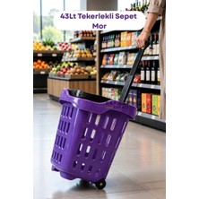 Raf Sanatı 43 Lt Tekerlekli Market Sepeti | Plastik Alışveriş Sepeti Ergonomik Çift Saplı Mor