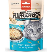 Wanpy Fluffy Topper Dondurularak Kurutulmuş Tavuk Karides ve Yumurta Sarılı Kedi Ödül Maması 30 gr