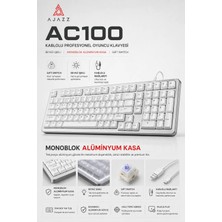 Coverzone Kablolu Profesyonel Oyuncu Klavyesi, Monoblok Alüminyum Kasa, 104 Tuş Full Size Düzen, Beyaz Işıklı Aydınlatma, Gift Switch, USB Kablolu Plug & Play Klavye | Ajazz (AC100 - Beyaz) Ent