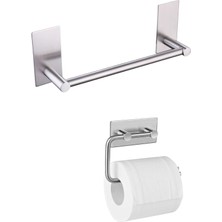 Rota Style Deltahome Paslanmaz Çelik 30CM Havluluk Tuvalet Kağıtlığı Set - Inox - Kendinden Yapışkanlı