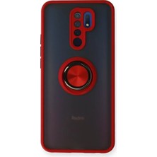 İntora Redmi 9 Kılıf Montreal Yüzüklü Silikon Kapak - Kırmızı