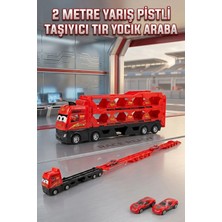 Farbu Oyuncak 2 Katlı Taşıyıcı ve 2m Yarış Pistli 24 Araç Kapasiteli 2 Küçük Arabalı Oyuncak Tır Seti