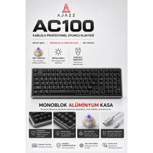 Coverzone Kablolu Profesyonel Oyuncu Klavyesi, Monoblok Alüminyum Kasa, 104 Tuş Full Size Düzen, Beyaz Işıklı Aydınlatma, Gift Switch, USB Kablolu Plug & Play Klavye | Ajazz (AC100 - Siyah)-Ent