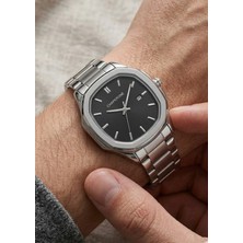 Chaperone Erkek Silver Metal Kordon Siyah Kadran Kare Kasa Kol Saati 2 Yıl Garantili