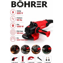 Böhrer BA011337 1200W Devir Ayarlı Elektrikli Avuç Taşlama Makinesi 125 mm Köşe Taşlama
