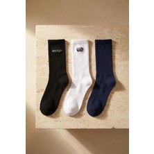 Bony Socks Unisex 3'lü Zar Nakışlı Soket Çorap