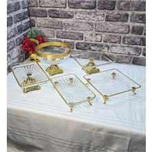 SEÇKİNEV Lovely River 5 Parça Metal Döküm Ayaklı Sunum Seti Gold&gümüş&antik Eskitme