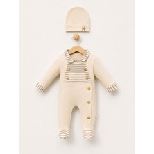 Bebly Kids Erkek Bebek Tulum Takımı 0-3 Ay  Bere Hediyeli Ahşap Düğmeli Yenidoğan Bebek Hediyesi