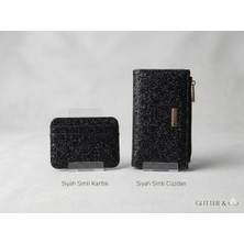 Simli Kadın Cüzdan ve Kartlık Seti Fermuarlı Mini Kartlık Bölmeli Şık Tasarım